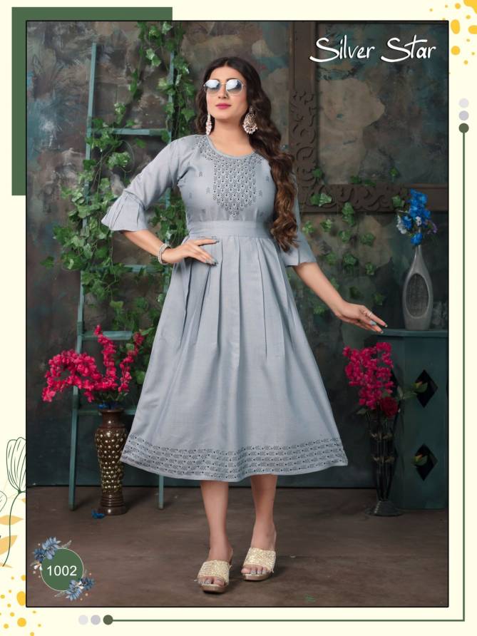 Silver Star Vol 1 By Trendy Rayon Flaired Designer Kurtis Wholesale Shop In Surat
